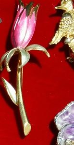 Vintage Enamel Pink on Gold Tulip Floral Stem #7